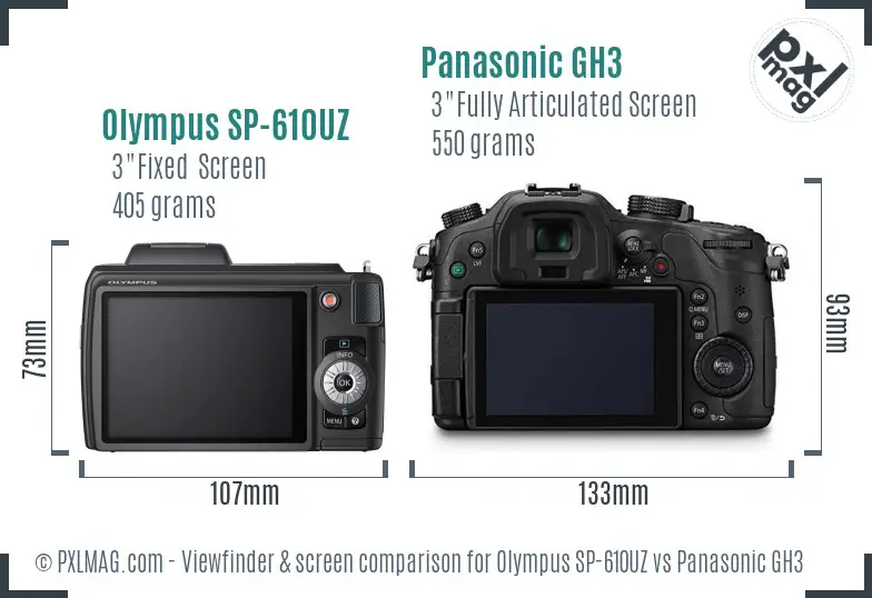 Olympus SP-610UZ vs Panasonic GH3 Screen and Viewfinder comparison