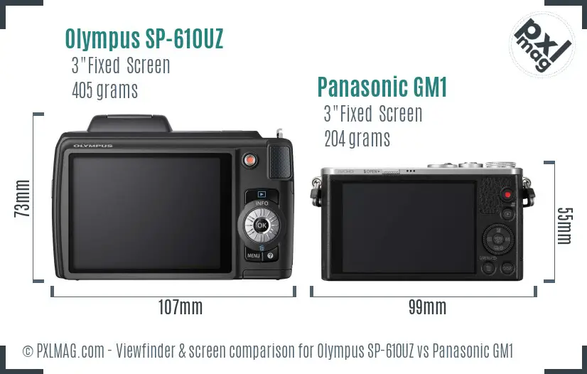 Olympus SP-610UZ vs Panasonic GM1 Screen and Viewfinder comparison