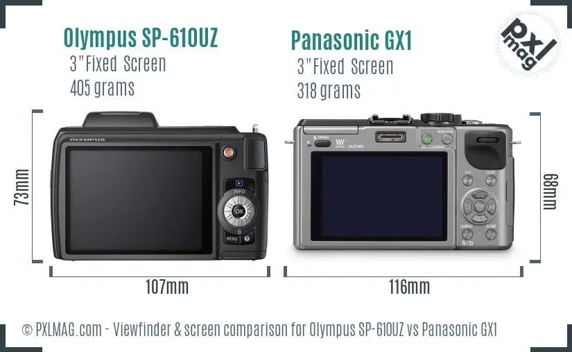 Olympus SP-610UZ vs Panasonic GX1 Screen and Viewfinder comparison