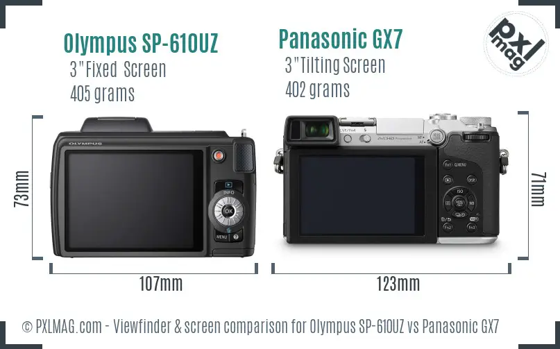 Olympus SP-610UZ vs Panasonic GX7 Screen and Viewfinder comparison