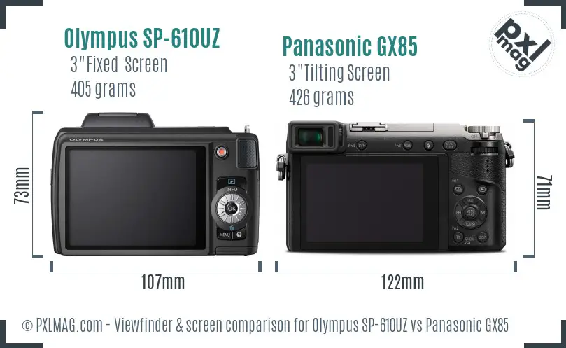 Olympus SP-610UZ vs Panasonic GX85 Screen and Viewfinder comparison