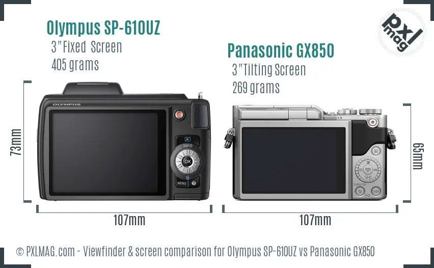 Olympus SP-610UZ vs Panasonic GX850 Screen and Viewfinder comparison
