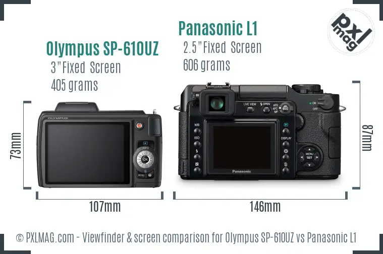 Olympus SP-610UZ vs Panasonic L1 Screen and Viewfinder comparison
