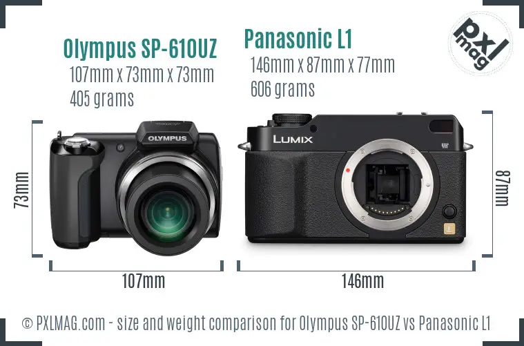 Olympus SP-610UZ vs Panasonic L1 size comparison