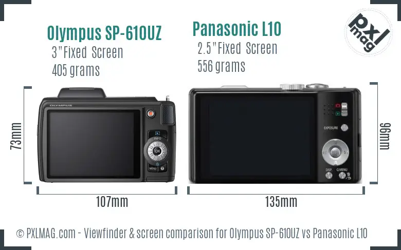 Olympus SP-610UZ vs Panasonic L10 Screen and Viewfinder comparison