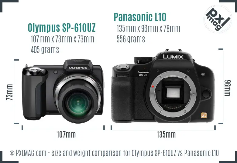 Olympus SP-610UZ vs Panasonic L10 size comparison