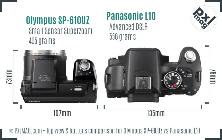 Olympus SP-610UZ vs Panasonic L10 top view buttons comparison