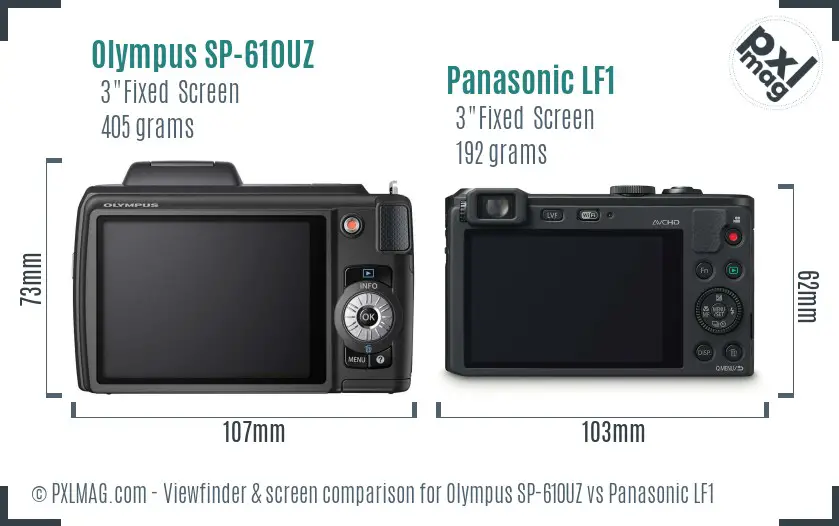 Olympus SP-610UZ vs Panasonic LF1 Screen and Viewfinder comparison