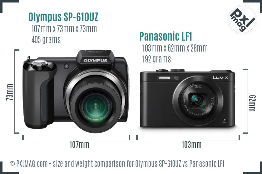 Olympus SP-610UZ vs Panasonic LF1 size comparison
