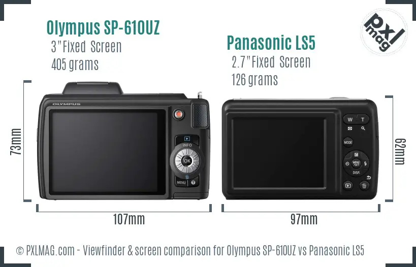 Olympus SP-610UZ vs Panasonic LS5 Screen and Viewfinder comparison