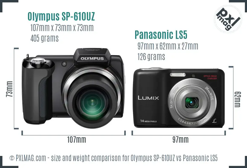 Olympus SP-610UZ vs Panasonic LS5 size comparison