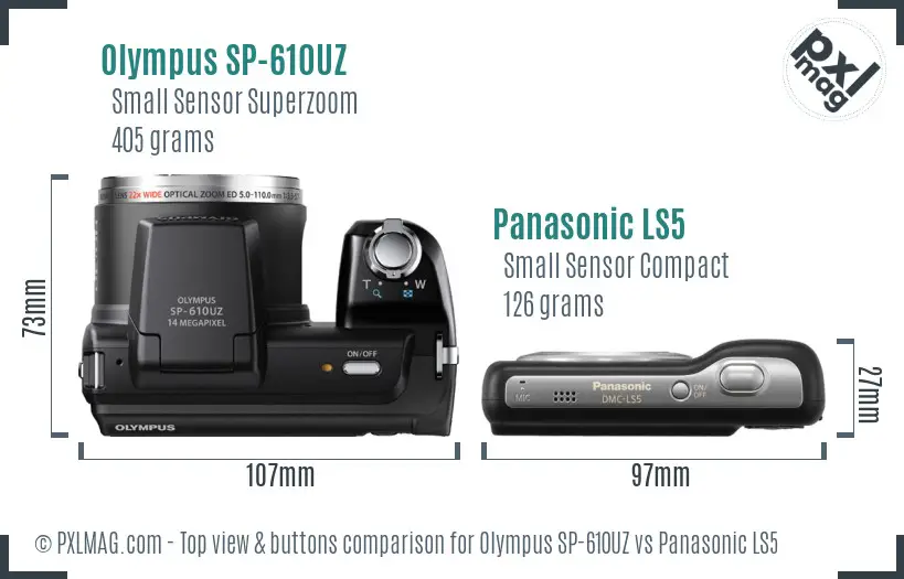 Olympus SP-610UZ vs Panasonic LS5 top view buttons comparison