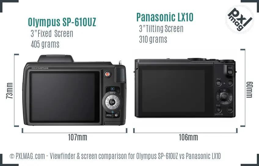 Olympus SP-610UZ vs Panasonic LX10 Screen and Viewfinder comparison