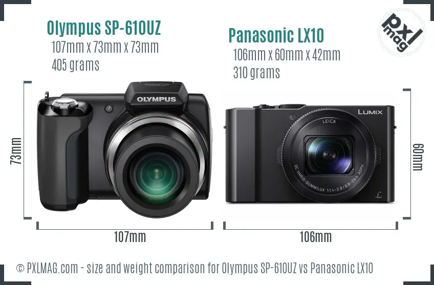 Olympus SP-610UZ vs Panasonic LX10 size comparison