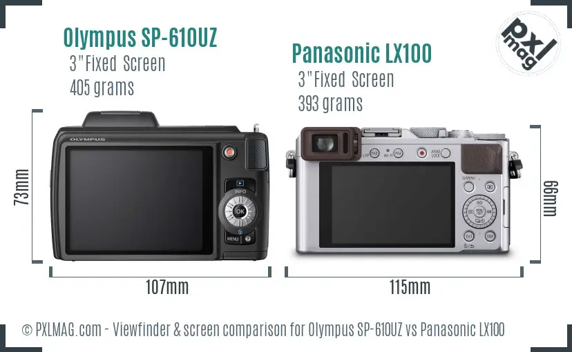 Olympus SP-610UZ vs Panasonic LX100 Screen and Viewfinder comparison