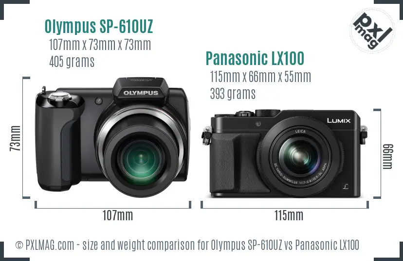Olympus SP-610UZ vs Panasonic LX100 size comparison