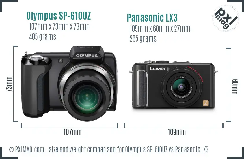 Olympus SP-610UZ vs Panasonic LX3 size comparison