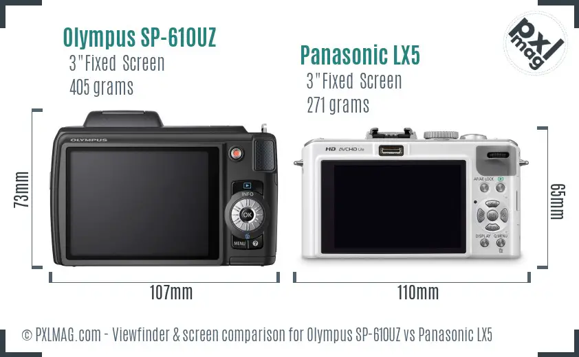 Olympus SP-610UZ vs Panasonic LX5 Screen and Viewfinder comparison