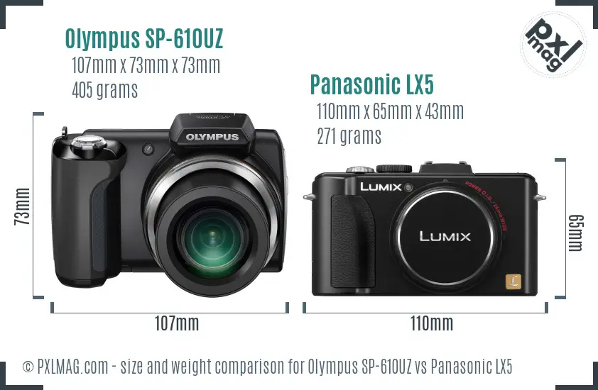 Olympus SP-610UZ vs Panasonic LX5 size comparison