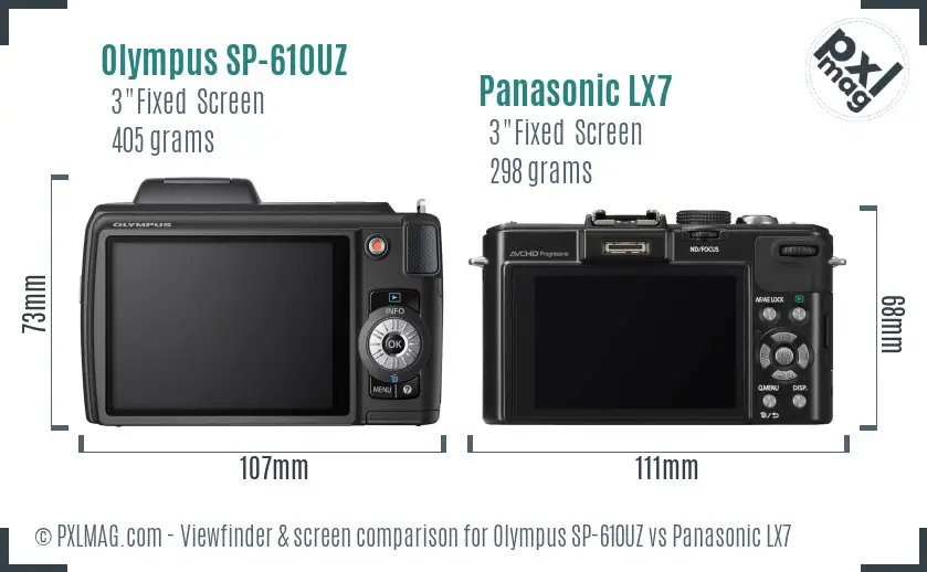 Olympus SP-610UZ vs Panasonic LX7 Screen and Viewfinder comparison