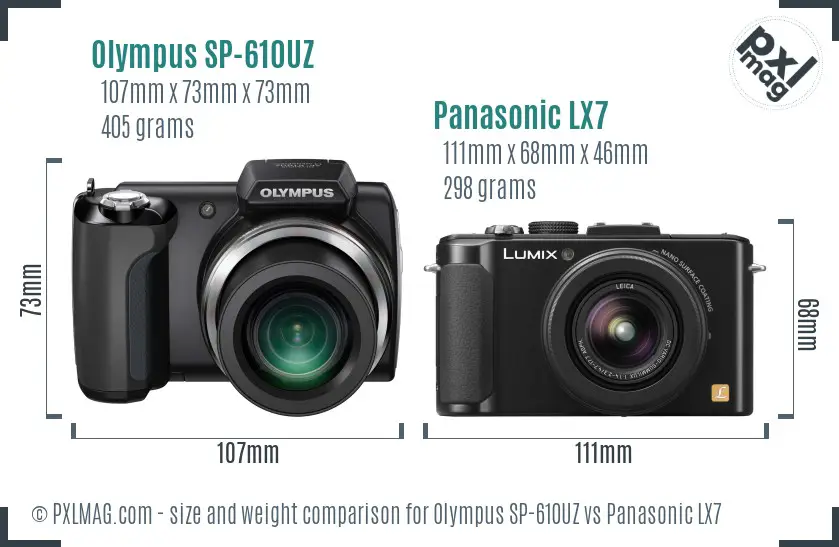 Olympus SP-610UZ vs Panasonic LX7 size comparison