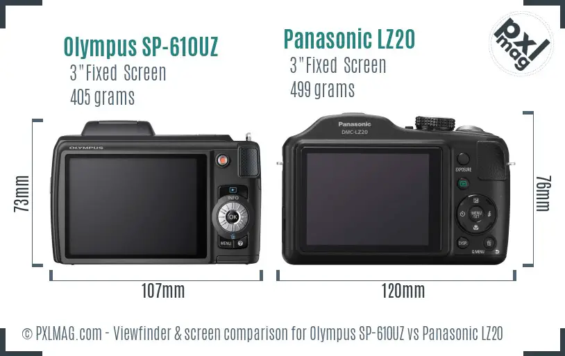 Olympus SP-610UZ vs Panasonic LZ20 Screen and Viewfinder comparison