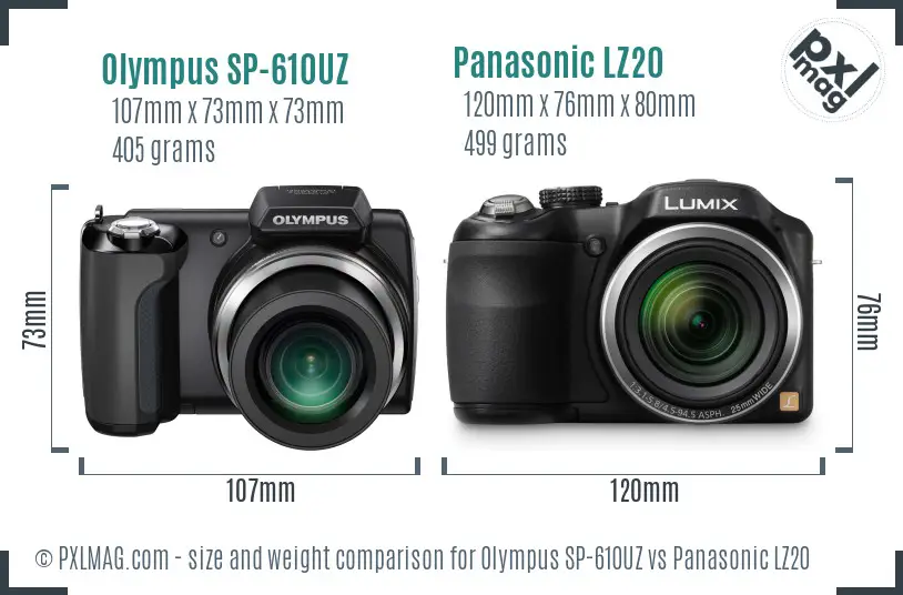 Olympus SP-610UZ vs Panasonic LZ20 size comparison
