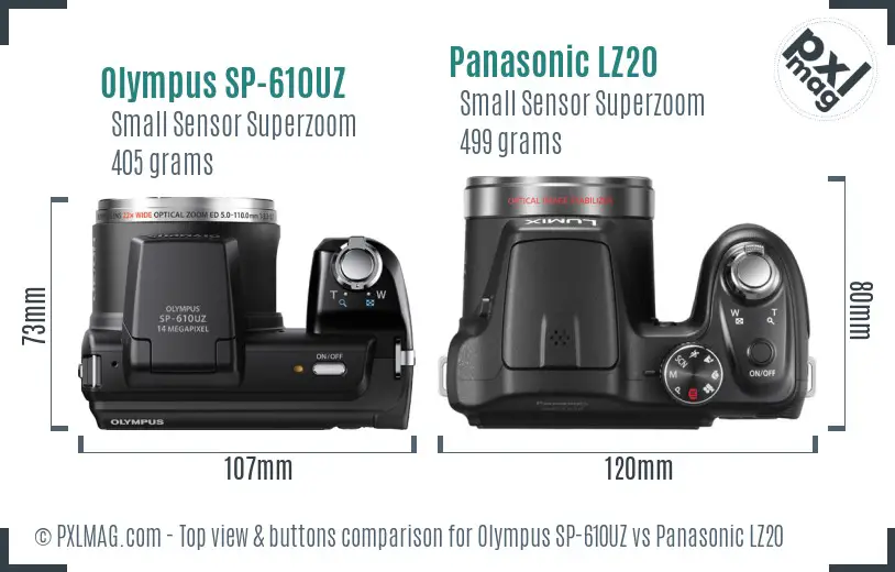 Olympus SP-610UZ vs Panasonic LZ20 top view buttons comparison