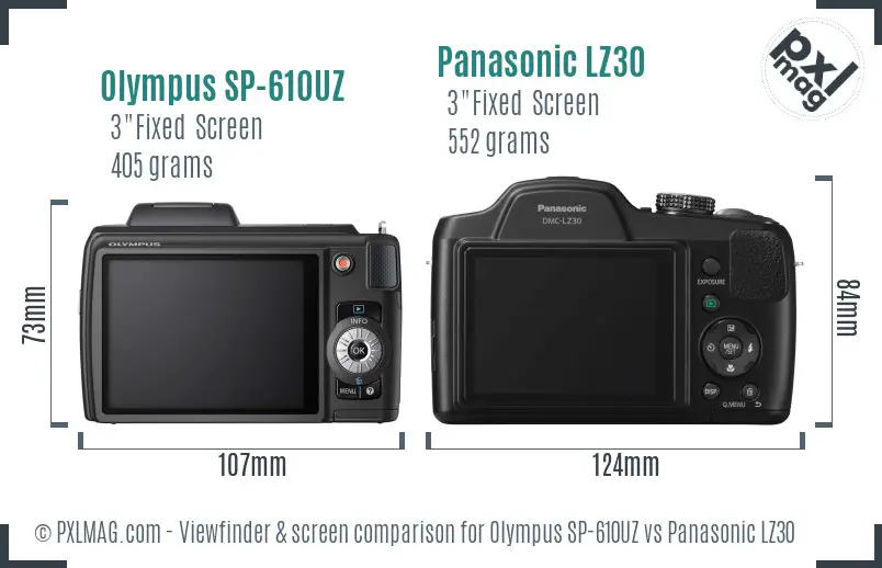 Olympus SP-610UZ vs Panasonic LZ30 Screen and Viewfinder comparison