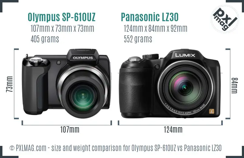 Olympus SP-610UZ vs Panasonic LZ30 size comparison