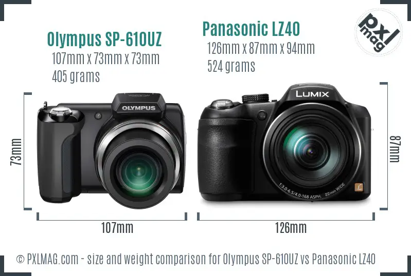 Olympus SP-610UZ vs Panasonic LZ40 size comparison