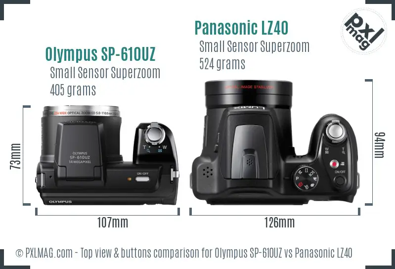 Olympus SP-610UZ vs Panasonic LZ40 top view buttons comparison