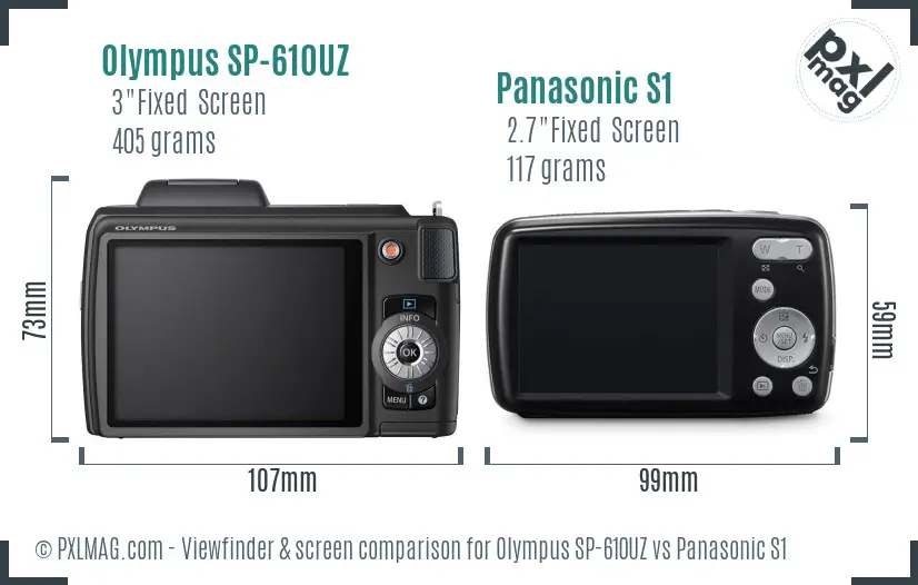 Olympus SP-610UZ vs Panasonic S1 Screen and Viewfinder comparison