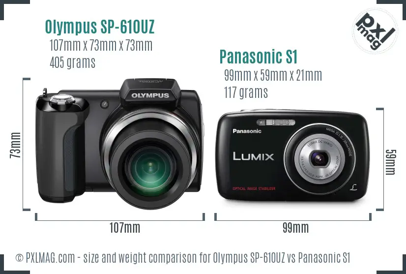 Olympus SP-610UZ vs Panasonic S1 size comparison
