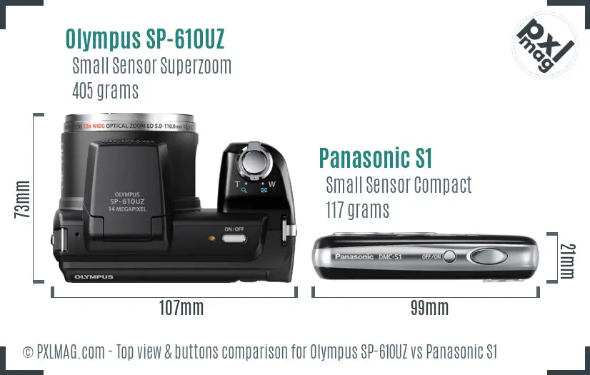 Olympus SP-610UZ vs Panasonic S1 top view buttons comparison