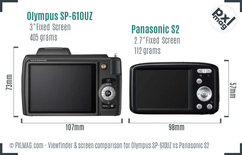 Olympus SP-610UZ vs Panasonic S2 Screen and Viewfinder comparison