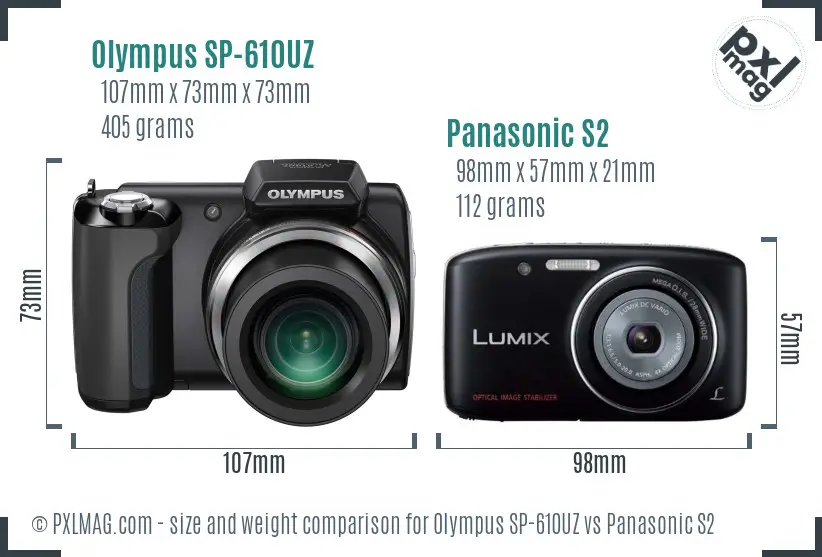 Olympus SP-610UZ vs Panasonic S2 size comparison