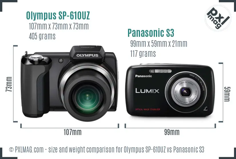 Olympus SP-610UZ vs Panasonic S3 size comparison