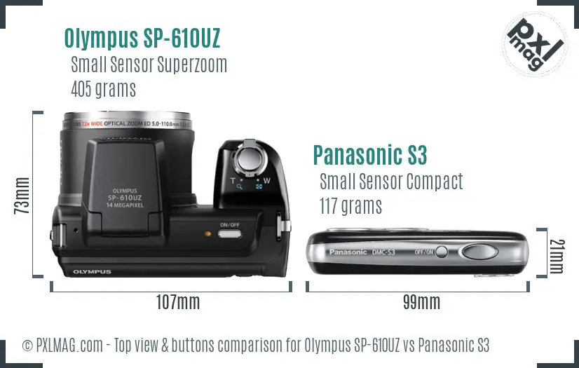 Olympus SP-610UZ vs Panasonic S3 top view buttons comparison