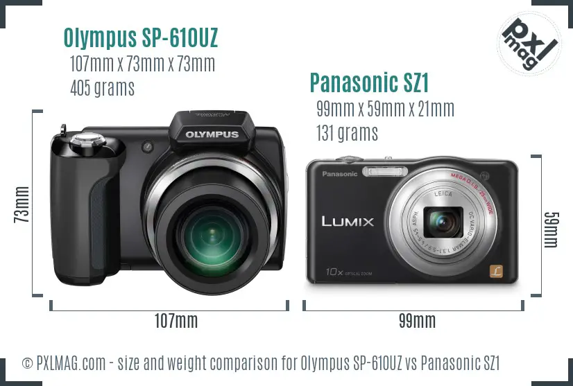 Olympus SP-610UZ vs Panasonic SZ1 size comparison