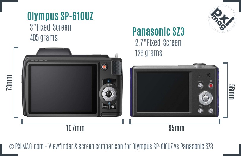 Olympus SP-610UZ vs Panasonic SZ3 Screen and Viewfinder comparison