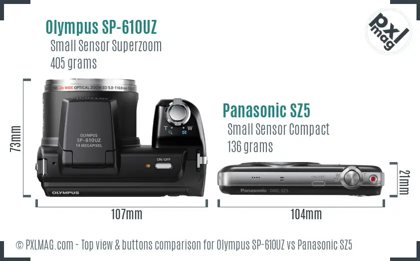 Olympus SP-610UZ vs Panasonic SZ5 top view buttons comparison