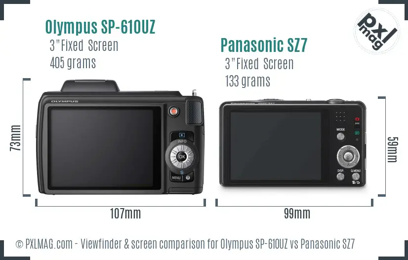 Olympus SP-610UZ vs Panasonic SZ7 Screen and Viewfinder comparison