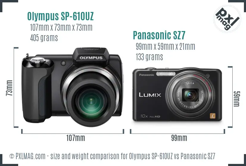Olympus SP-610UZ vs Panasonic SZ7 size comparison