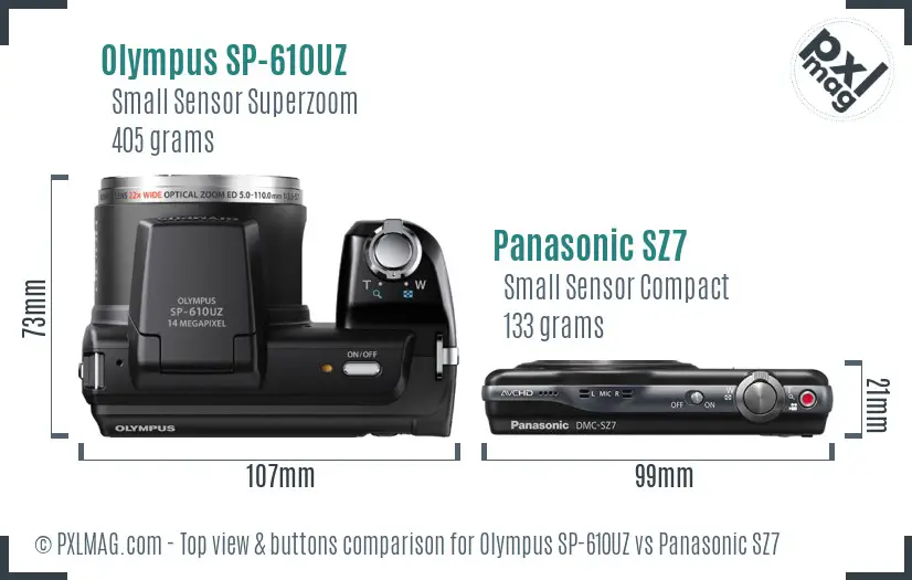 Olympus SP-610UZ vs Panasonic SZ7 top view buttons comparison