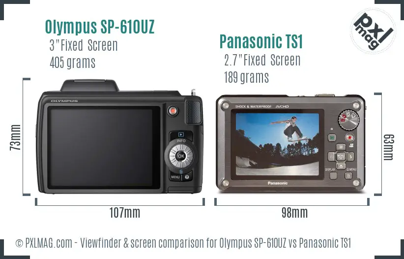 Olympus SP-610UZ vs Panasonic TS1 Screen and Viewfinder comparison