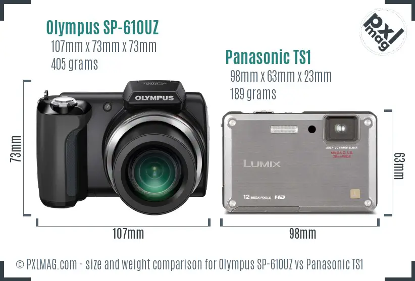 Olympus SP-610UZ vs Panasonic TS1 size comparison