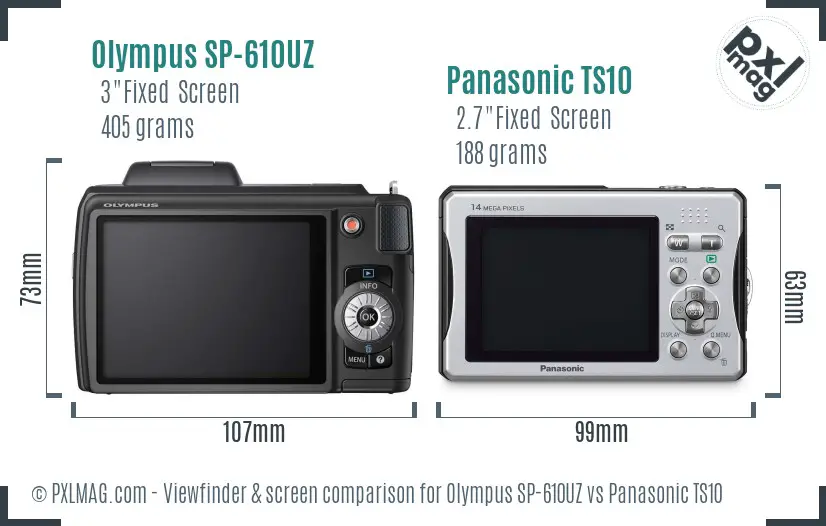 Olympus SP-610UZ vs Panasonic TS10 Screen and Viewfinder comparison