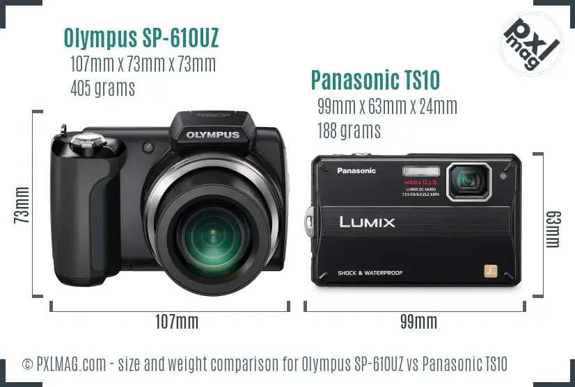 Olympus SP-610UZ vs Panasonic TS10 size comparison