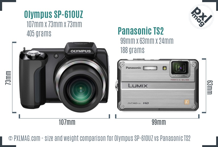 Olympus SP-610UZ vs Panasonic TS2 size comparison